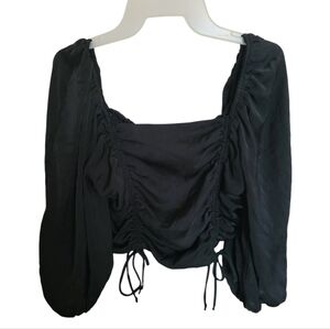 HYFVE Black Smocked Puffy Sleeved Crop Top Size Large